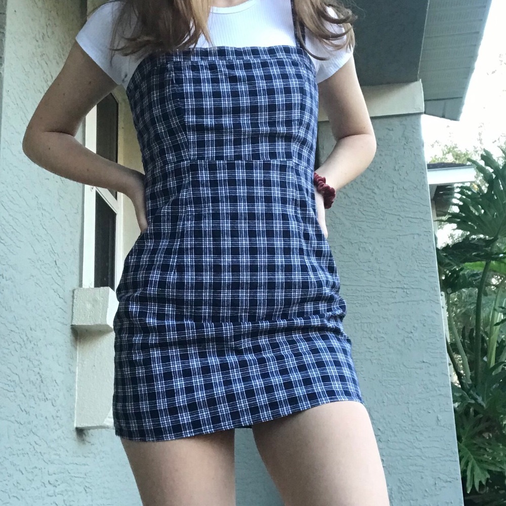 navy blue plaid mini dress